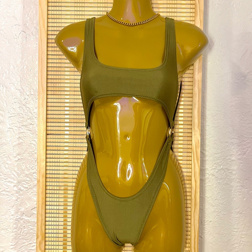 CUSTOMIZED OLIVE GREEN ONE PIECE CAN BE USED FOR A TOP/LINGERIE/RAVE/SWIM